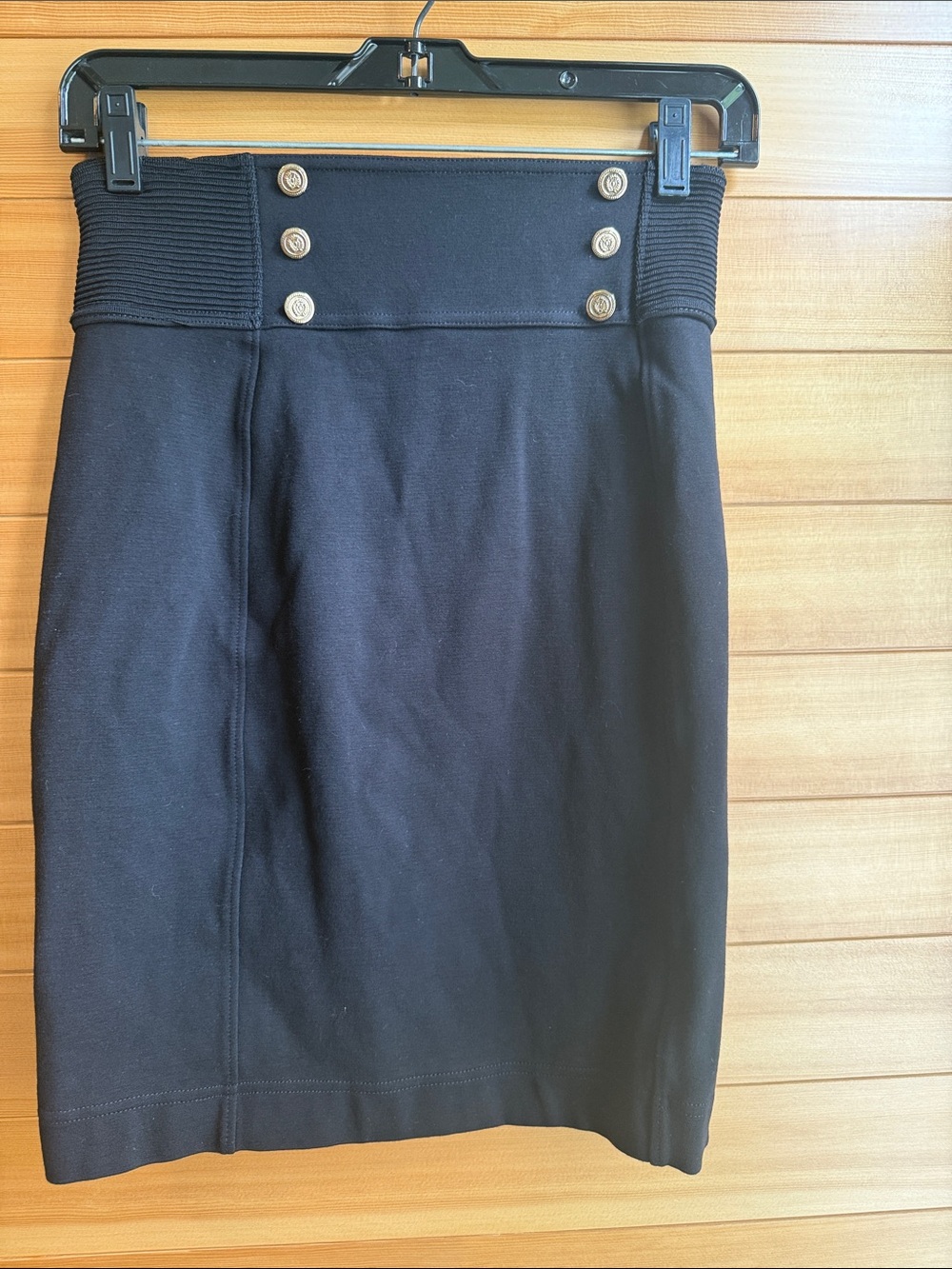 Express Black High-Waist Pencil Skirt with Gold Buttons